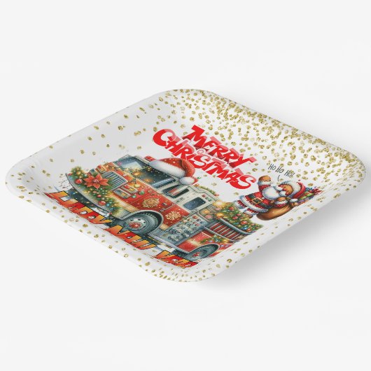 Feuerwehrmann - Frohes Neues Jahr Pappteller (Gewinkelt)