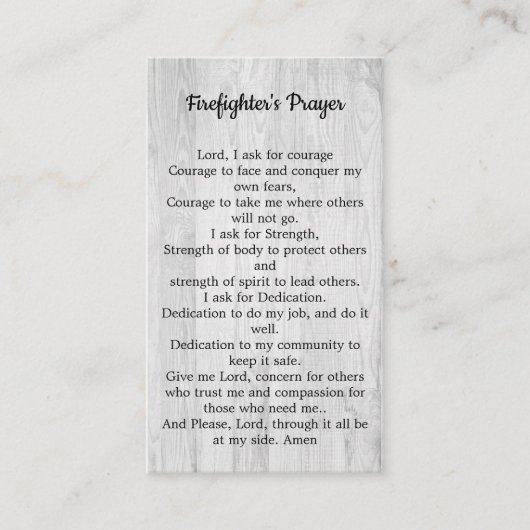 Feuerwehrmann Gebet Thin Red Line Feuerwehrmann Visitenkarte (Vorderseite)