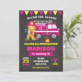 Feuerwehrmann Geburtstag Einladung Mädchen Rosa (Stehend Vorderseite)