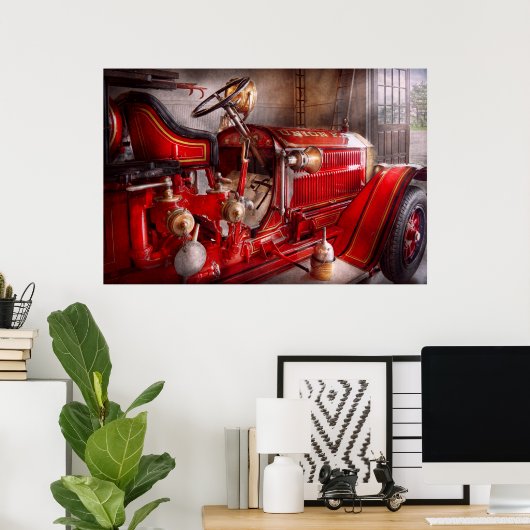 Feuerwehrmann - Gewartet für Anruf Poster (Heimbüro)