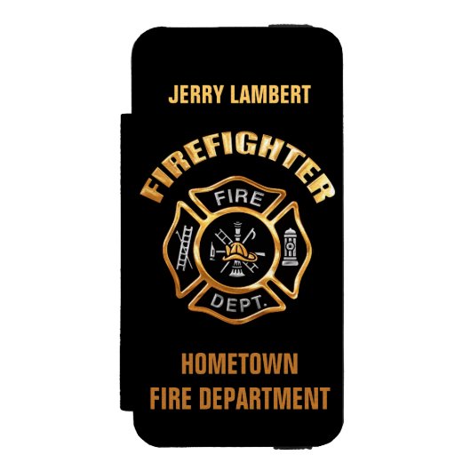 Feuerwehrmann-Goldnamen-Schablone Incipio iPhone Geldbeutel-Hülle (Folio Vorderseite)