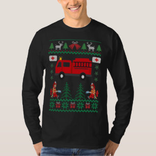 Feuerwehrmann-hässliche Weihnachtsstrickjacke T-Shirt