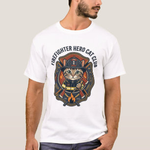 Feuerwehrmann Held Katze Grafik T-Shirt Kunst - Fe
