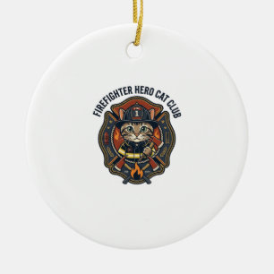 Feuerwehrmann Held Katze Grafik T-Shirt Kunst - Fe Keramik Ornament