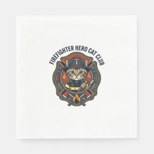 Feuerwehrmann Held Katze Grafik T-Shirt Kunst - Fe Serviette