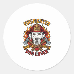 Feuerwehrmann-Hundefreund Dalmatiner Feuerwehrhelm Runder Aufkleber
