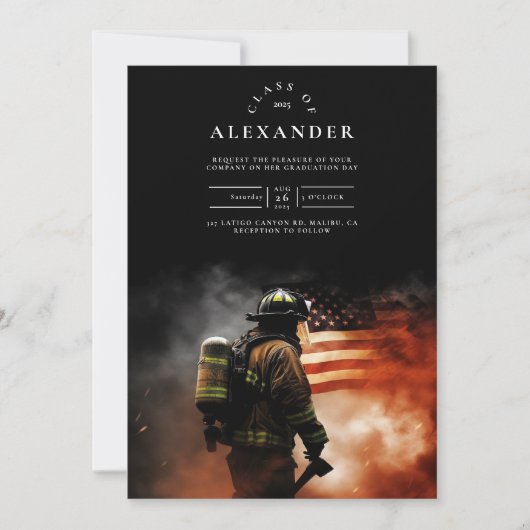 Feuerwehrmann im Abschluss der amerikanischen Flag Einladung (Vorderseite)