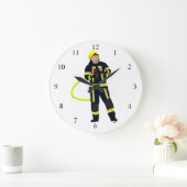 Feuerwehrmann im blauer Einsatzkleidung Große Wanduhr (Zuhause)