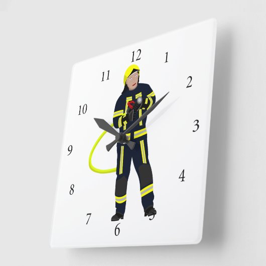 Feuerwehrmann im blauer Einsatzkleidung Quadratische Wanduhr (Winkel)