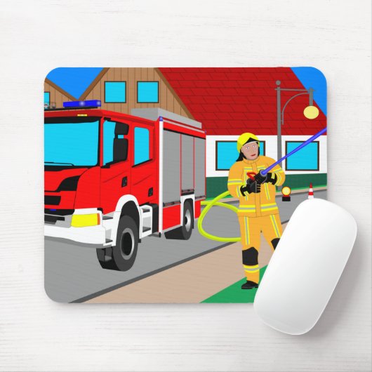 Feuerwehrmann im Feuerwehreinsatz Beim Mou Mousepad (Mit Mouse)