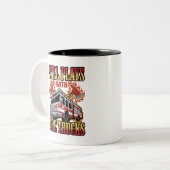 Feuerwehrmann immer noch mit Feuerwehrfahrzeugen Zweifarbige Tasse (Vorderseite Links)