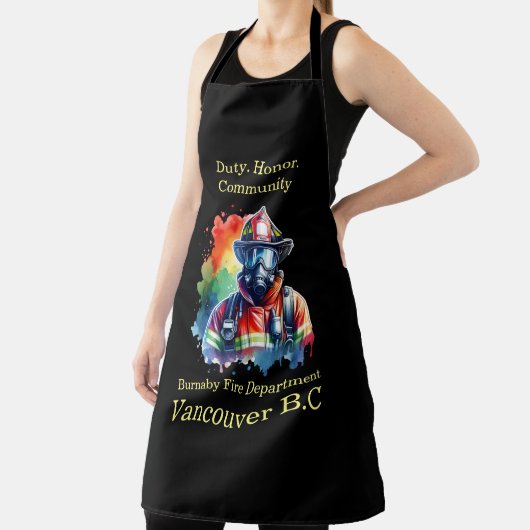 Feuerwehrmann in Aktion, farbenfrohe Kulisse Schürze (InSitu)