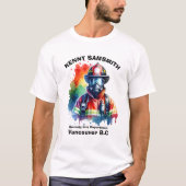 Feuerwehrmann in Aktion, farbenfrohe Kulisse T-Shirt (Vorderseite)