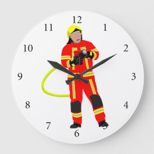 Feuerwehrmann in Einsatzkleidung Große Wanduhr