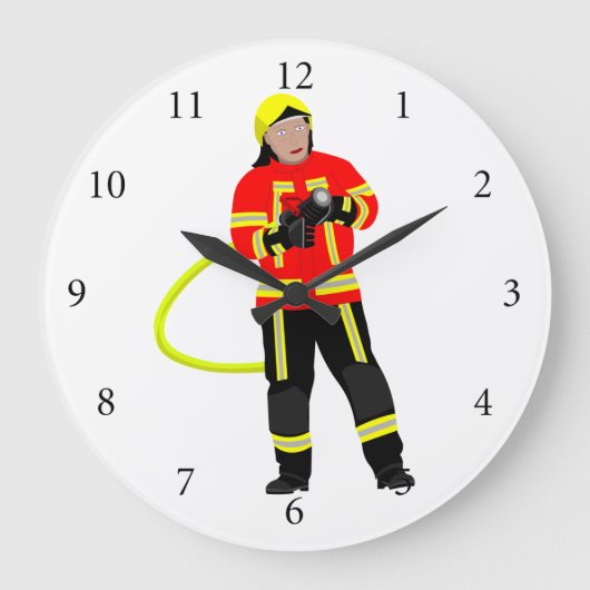 Feuerwehrmann in Einsatzkleidung Große Wanduhr (Vorderseite)