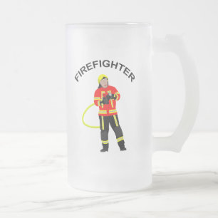 Feuerwehrmann in Einsatzkleidung Mattglas Biergla Bierglas