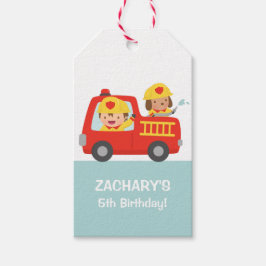 Feuerwehrmann in Red Fire Truck Geburtstagsparty Geschenkanhänger