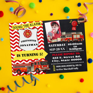 Feuerwehrmann Jeglicher Geburtstag mit Foto Einladung