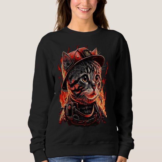 Feuerwehrmann Katzenkitten Feuerwehrhelm Feuerwehr Sweatshirt (Vorderseite)