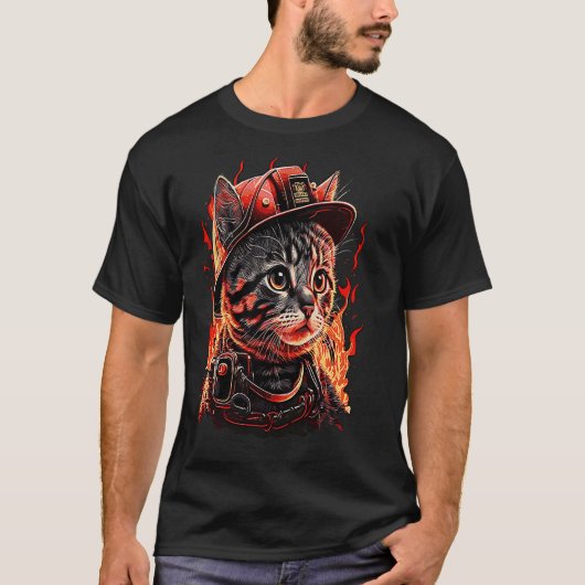 Feuerwehrmann Katzenkitten Feuerwehrhelm Feuerwehr T-Shirt (Vorderseite)