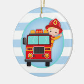 Feuerwehrmann-Löschfahrzeug-blondes Haar-Junge Keramik Ornament (Links)