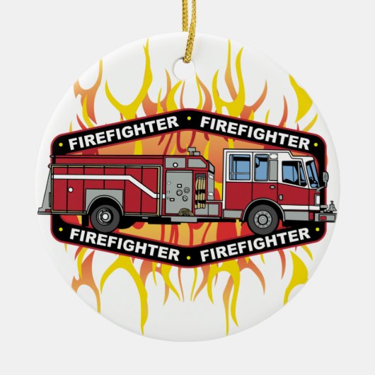 Feuerwehrmann-Löschfahrzeug Keramik Ornament (Vorne)