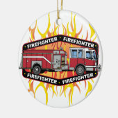 Feuerwehrmann-Löschfahrzeug Keramik Ornament (Links)