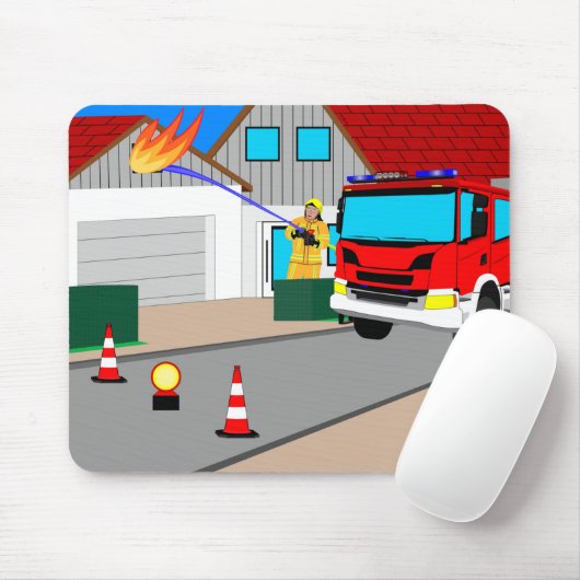 Feuerwehrmann löscht Garagenbrand Mousepad (Mit Mouse)