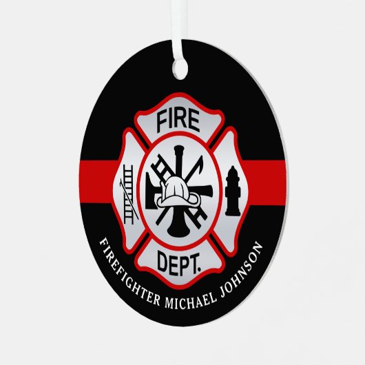 Feuerwehrmann Maltesischer Kreuz Personalisierter Ornament Aus Metall (Vorderseite links)