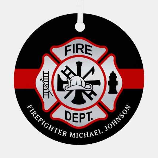 Feuerwehrmann Maltesischer Kreuz Personalisierter Ornament Aus Metall (Vorderseite)