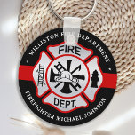 Feuerwehrmann Maltesischer Kreuz Personalisierter  Schlüsselanhänger<br><div class="desc">Personalisierter Thin Red Line Maltese Cross Feuerwehrmann Schlüsselanhänger - modernes Schwarz-Silber-Design. Personalisieren Sie Ihre Daten mit Feuerwehr, Feuerwehrnamen oder Ihrem Text. Dieser personalisierte Feuerwehrmann-Schlüsselanhänger eignet sich hervorragend für Feuerwehren, Feuerwehren, Gedenkstätten, Weihnachtsgeschenke oder kleine Geschenke. COPYRIGHT © 2020 Judy Burrows, Black Dog Art - Alle Rechte vorbehalten. Feuerwehrmann Maltesischer Cross Personalisiert...</div>