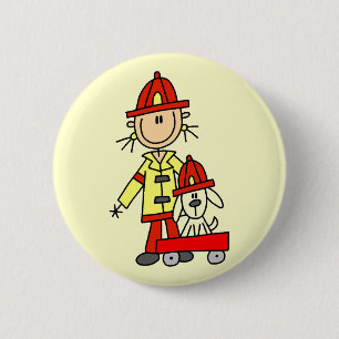 Feuerwehrmann mit Dalmatiner-T-Shirts und Geschenk Button