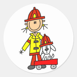 Feuerwehrmann mit Dalmatiner-T-Shirts und Geschenk Runder Aufkleber