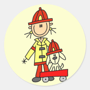 Feuerwehrmann mit Dalmation-Shirts und Geschenken Runder Aufkleber
