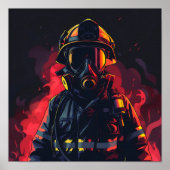 Feuerwehrmann mit dunklem Hintergrund Poster (Vorne)
