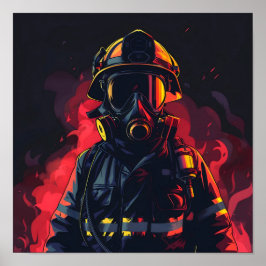 Feuerwehrmann mit dunklem Hintergrund Poster
