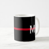 Feuerwehrmann mit dünner roter Linie Mit Monogramm Kaffeetasse (VorderseiteRechts)