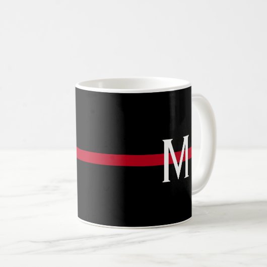 Feuerwehrmann mit dünner roter Linie Mit Monogramm Kaffeetasse (VorderseiteRechts)