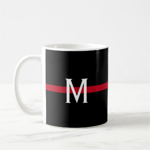 Feuerwehrmann mit dünner roter Linie Mit Monogramm Kaffeetasse