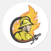 Feuerwehrmann mit einem Schlucksänger Runder Aufkleber (Vorderseite)