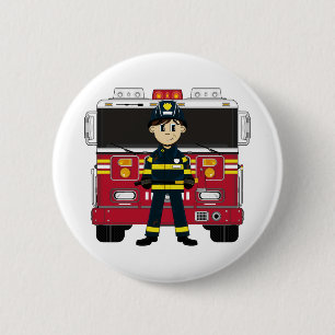 Feuerwehrmann mit Feuer-Motor-Abzeichen Button