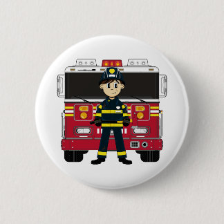 Feuerwehrmann mit Feuer-Motor-Abzeichen Button