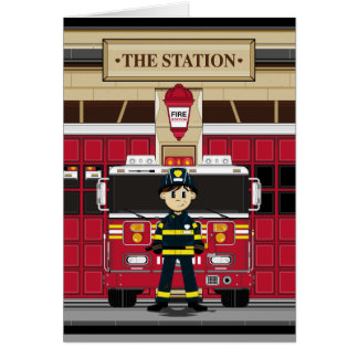 Feuerwehrmann mit Feuer-Motor-Karte