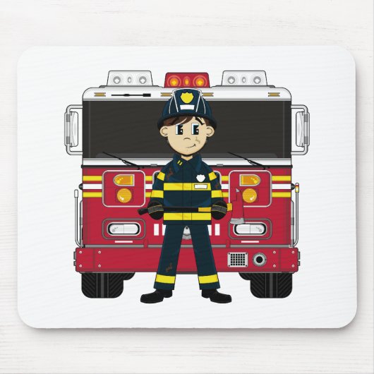 Feuerwehrmann mit Feuer-Motor Mousepad (Vorne)