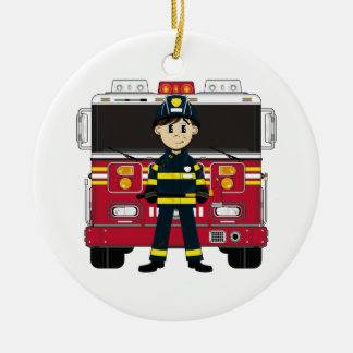 Feuerwehrmann mit Feuer-Motor-Untersetzer Keramikornament