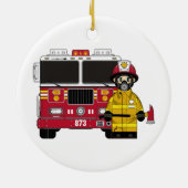 Feuerwehrmann mit Feuer-Motor-Verzierung Keramikornament (Hinten)