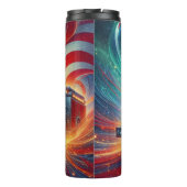 Feuerwehrmann mit Flagge und Flammen Thermosbecher (Rückseite)