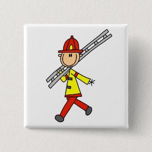 Feuerwehrmann mit Leiter T-Shirts und Geschenke Button