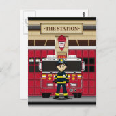 Feuerwehrmann mit Motor Postkarte (Vorne/Hinten)