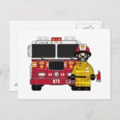 Feuerwehrmann mit Motor Postkarte (Vorne/Hinten)